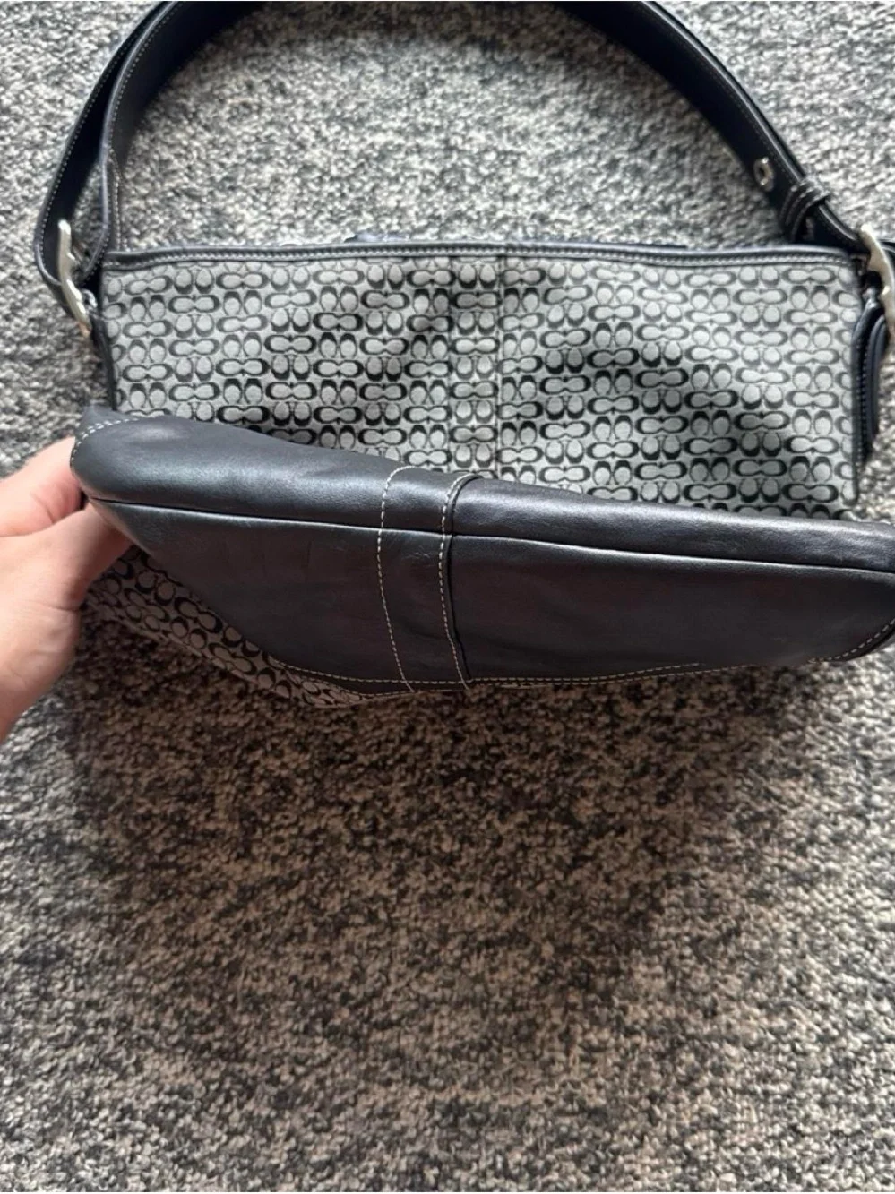Vintage Coach Signature Cross Body Bag | Black Leather Trim | Y2K | Authentic